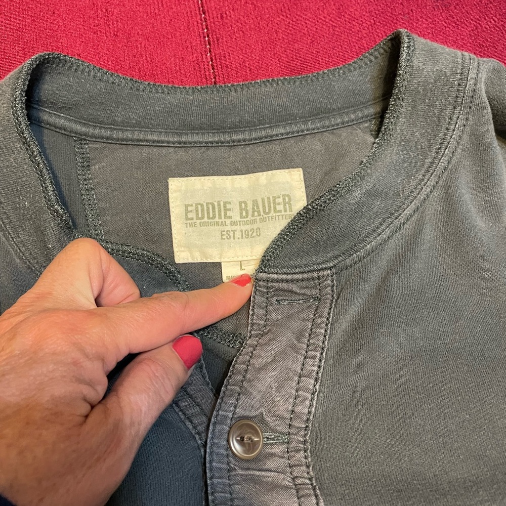 Eddie Bauer Long Sleeve Charcoal Gray Henley Shirt - Picture 4 of 8